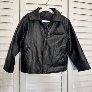 Black Genuine Leather Kids/Unisex Jacket Size M (5/6)